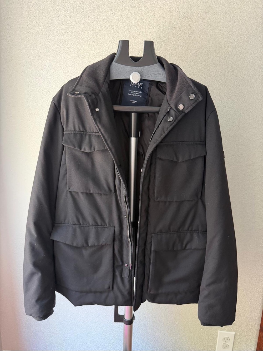Armani Jeans Men’s Black Field Jacket with Multiple Pockets